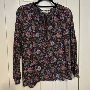 Loft flowy tie neck long sleeve top